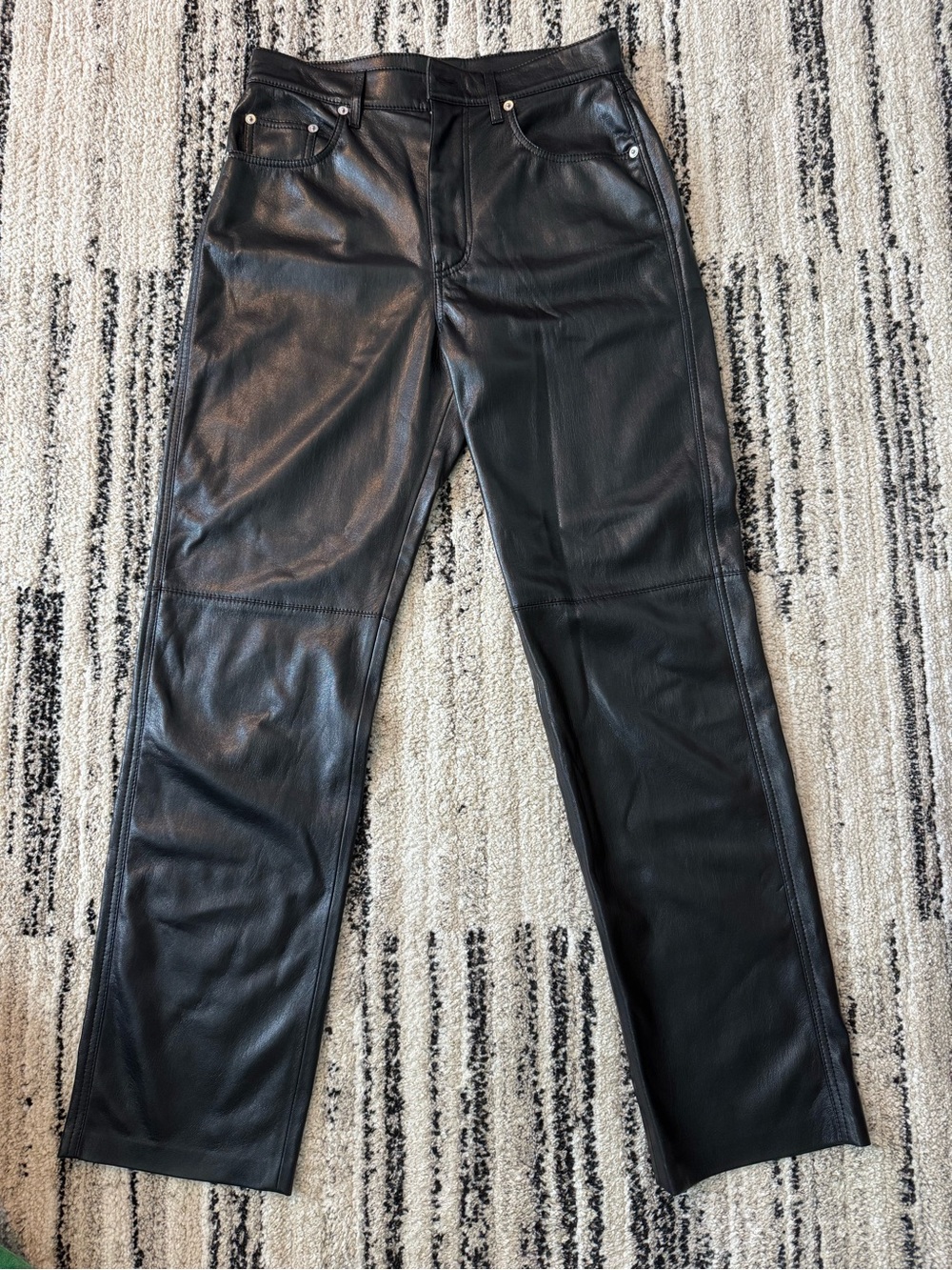 Nanushka Black Straight-Leg Leather Pants